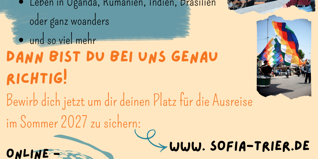 Bewirb dich jetzt für deinen Freiwilligendienst im Ausland (c) SoFiA e.V. Bewirb dich jetzt für deinen Freiwilligendienst im Ausland