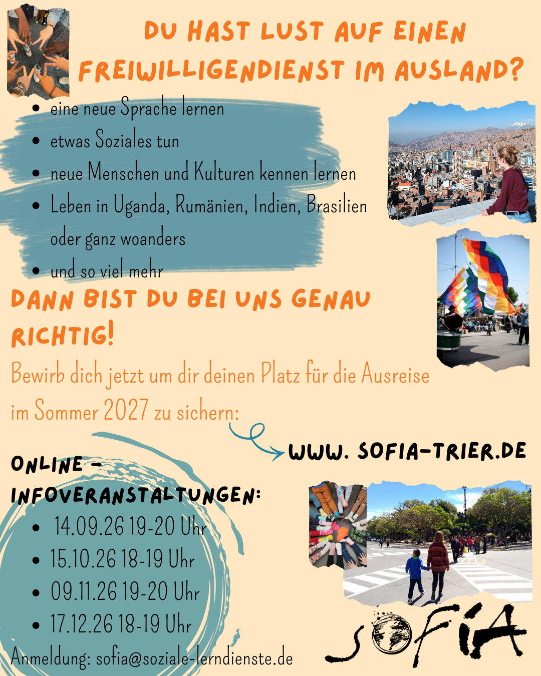 Bewirb dich jetzt für deinen Freiwilligendienst im Ausland (c) SoFiA e.V. Bewirb dich jetzt für deinen Freiwilligendienst im Ausland