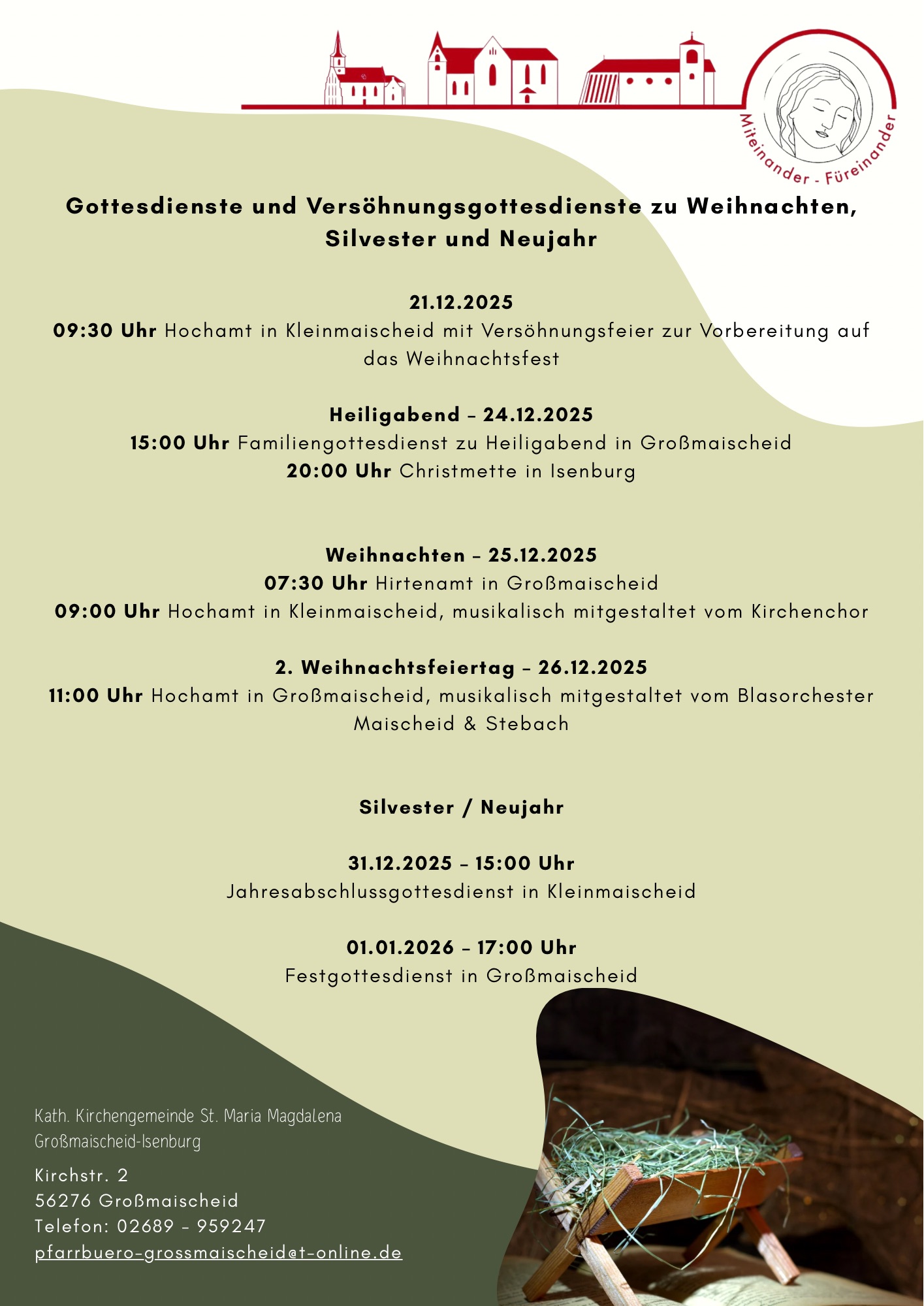 Gottesdienste und Versöhnungsgottesdienste zu Weihnachten, Silvester und Neujahr