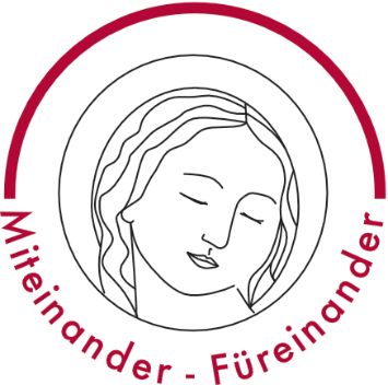 Man sieht eine Strichzeichnung eines Frauengesichts. Darunter der Text 'Miteinander - Füreinander'